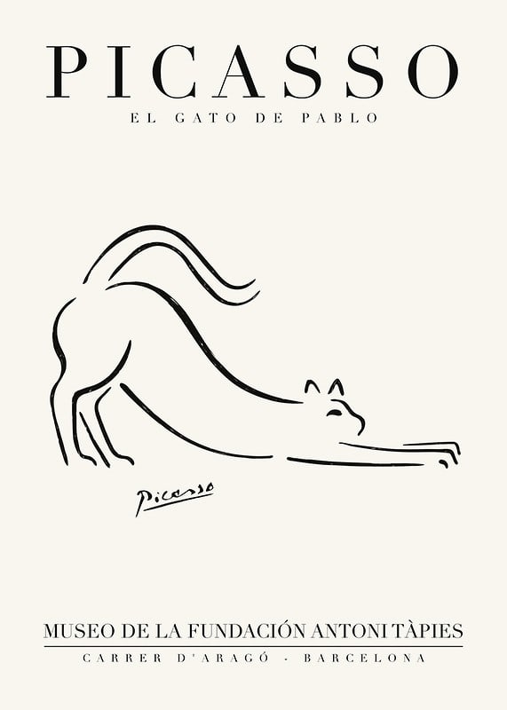Minimalist line drawing of stretching cat in black-12