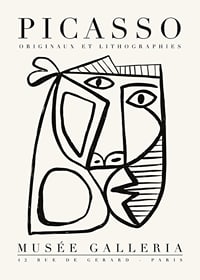 Cubist black and white portrait with marked graphic lines and geometric shapes-1