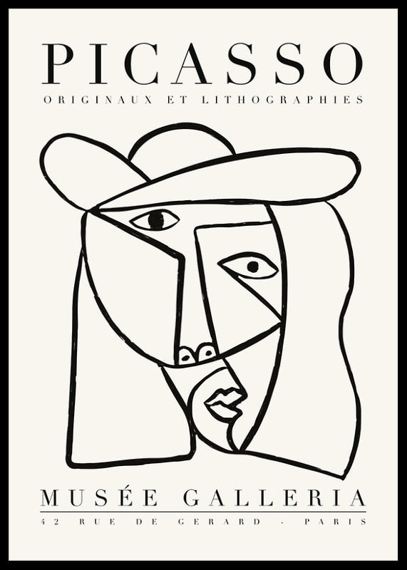 Abstract line drawing of face with highlighted eyes and irregular outlines in black-12
