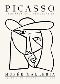 Abstract line drawing of face with highlighted eyes and irregular outlines in black-1