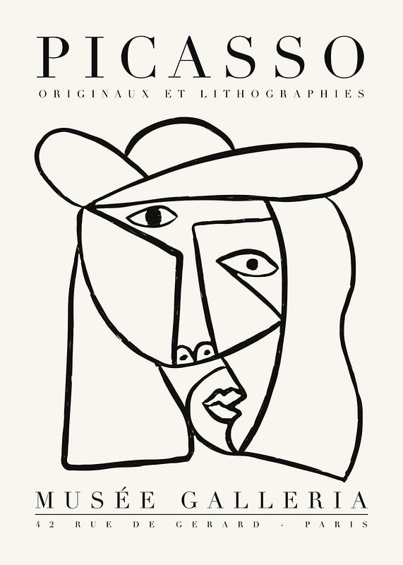 Abstract line drawing of face with highlighted eyes and irregular outlines in black-12