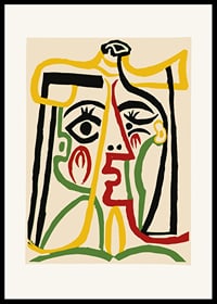 Abstract portrait with black, yellow, green and red lines in cubist style-0