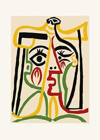 Abstract portrait with black, yellow, green and red lines in cubist style-1