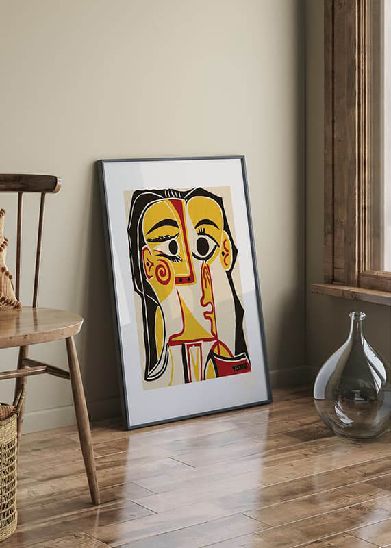 Abstract portrait in yellow, red and black with cubist shapes-12