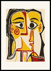 Abstract portrait in yellow, red and black with cubist shapes-0