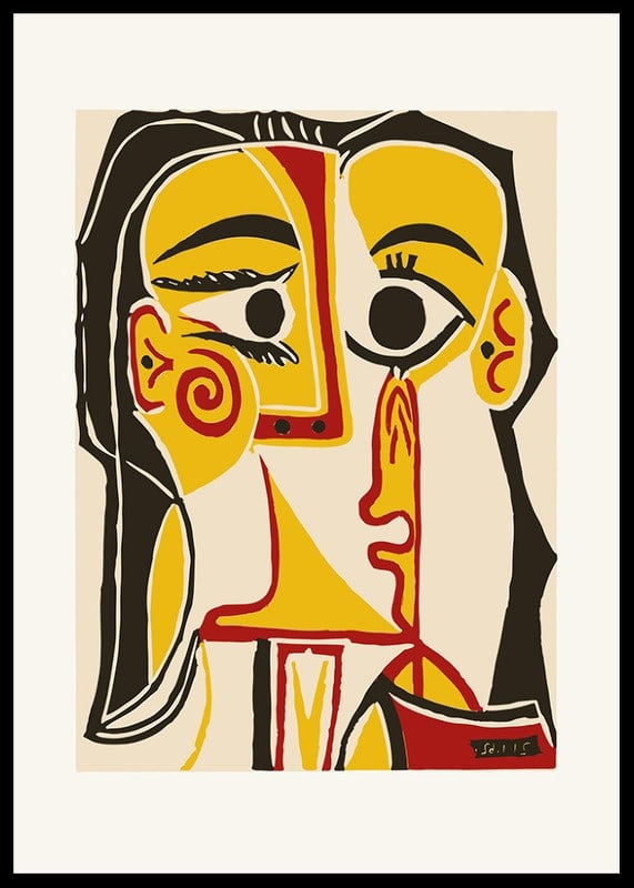 Abstract portrait in yellow, red and black with cubist shapes-12