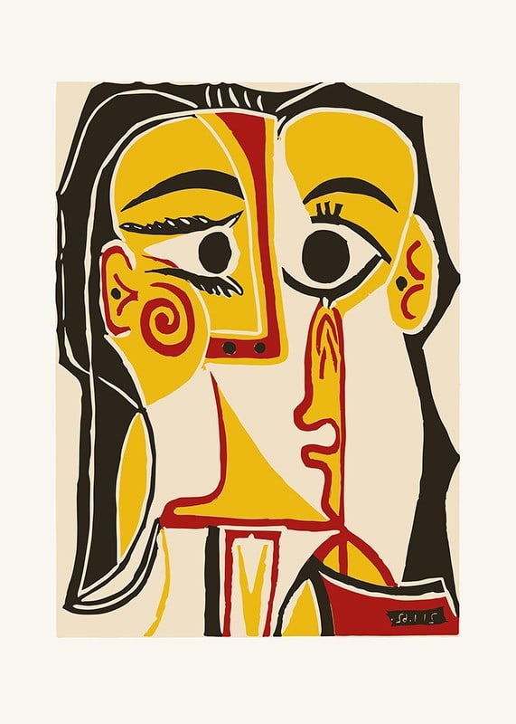 Abstract portrait in yellow, red and black with cubist shapes-12