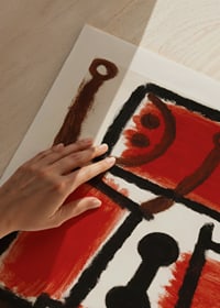 Abstract figure in red and black with geometric shapes-3