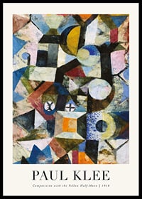 Abstract blue and yellow shapes with yellow crescent moon-0