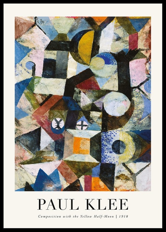 Abstract blue and yellow shapes with yellow crescent moon-12