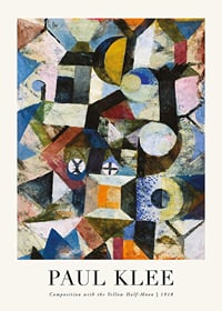 Abstract blue and yellow shapes with yellow crescent moon-1