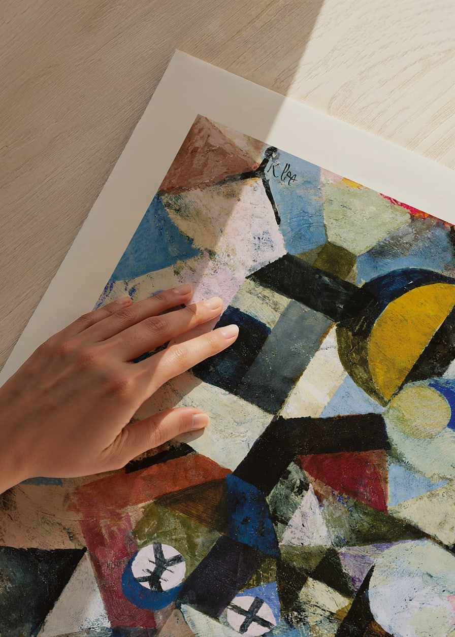 Abstract blue and yellow shapes with yellow crescent moon-12