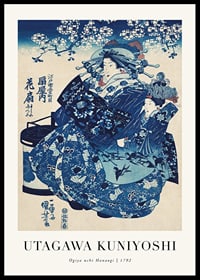Japanese woodblock illustration of two women in blue kimono by Utagawa Kuniyoshi-0