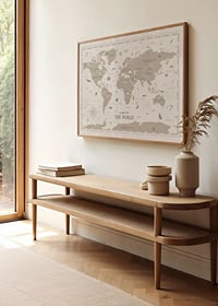 Stylish world map in beige tones with animals and symbols-2