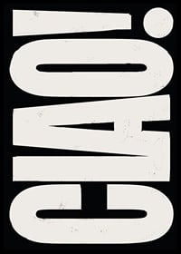 Grafisk text CIAO i stora beige bokstäver på svart bakgrund-0