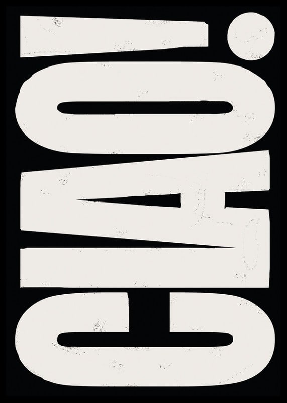 Grafisk text CIAO i stora beige bokstäver på svart bakgrund-12