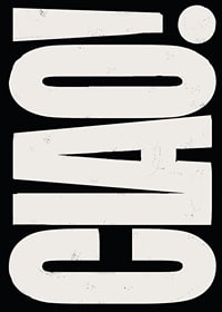 Grafisk text CIAO i stora beige bokstäver på svart bakgrund-1