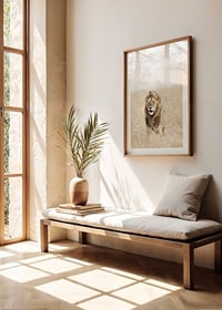 Lion in tall dry grass on the savannah, light beige tones-8