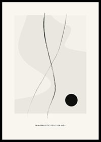 Motivo minimalista abstracto con dos líneas negras y un círculo negro sobre fondo beige.-0