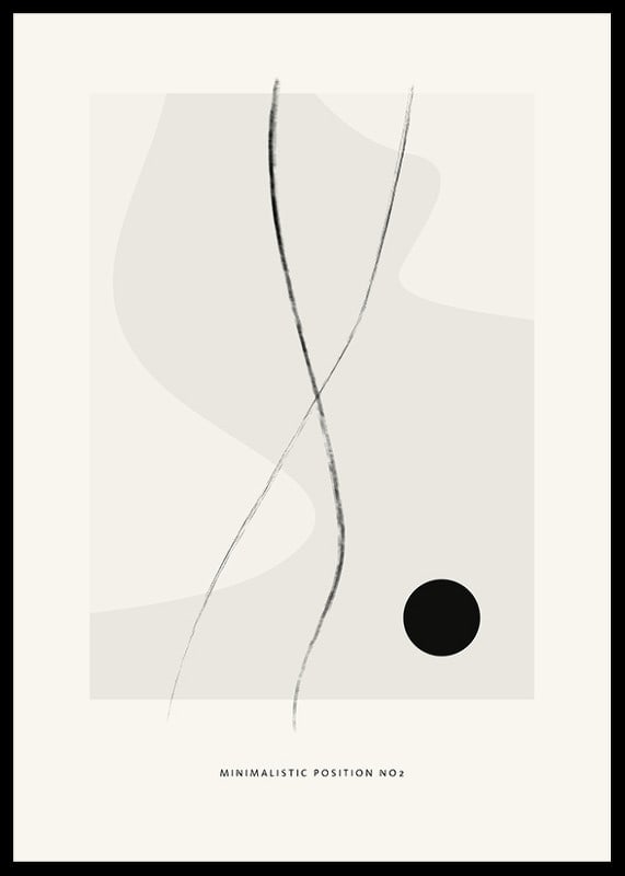 Motivo minimalista abstracto con dos líneas negras y un círculo negro sobre fondo beige.-12