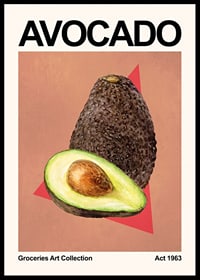 Illustrerad avocado med snittyta mot beige bakgrund-0