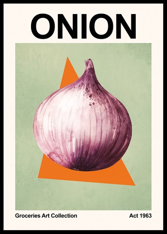 Illustrated red onion with purple hues against a green background-12