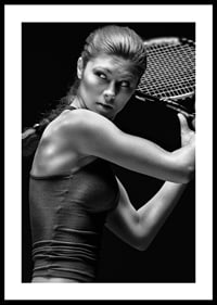 Black and white portrait of female tennis player in action-2