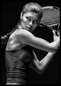 Black and white portrait of female tennis player in action-6