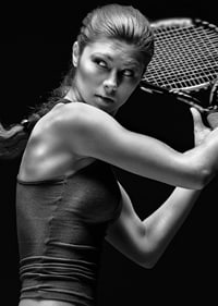 Black and white portrait of female tennis player in action-7