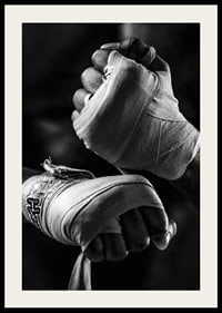 Black and white close-up of hands tied with boxing bandages-4