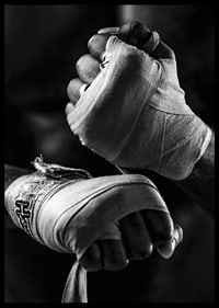 Black and white close-up of hands tied with boxing bandages-6