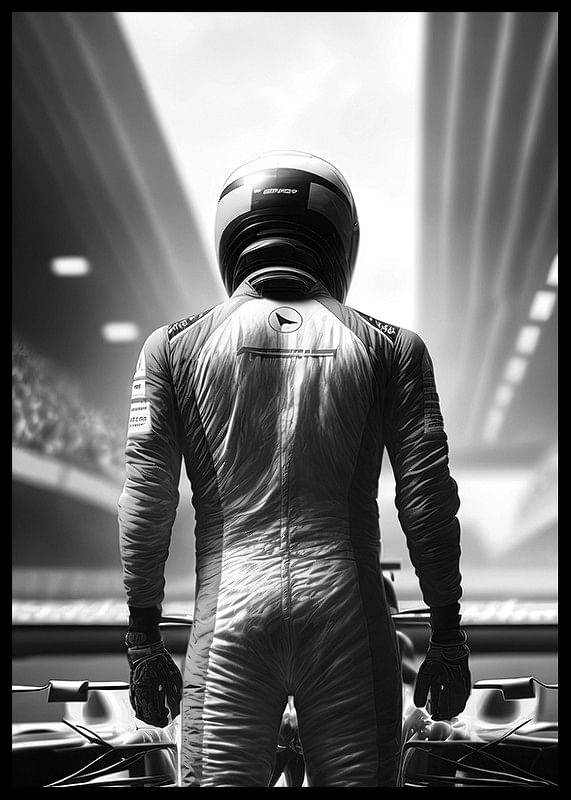 Race Car Driver B&W-12