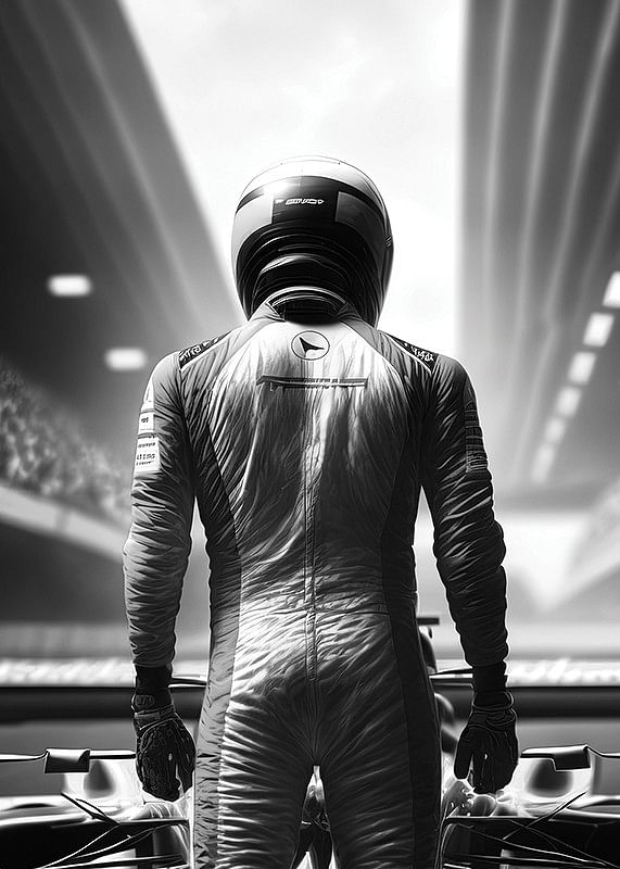Race Car Driver B&W-12