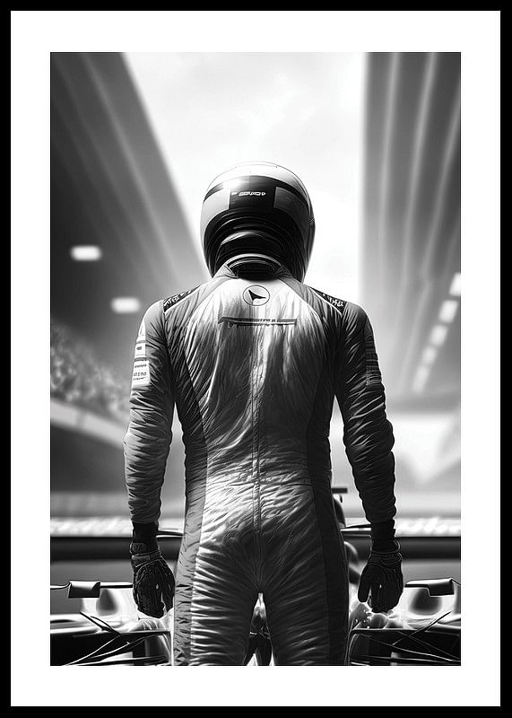 Race Car Driver B&W-12
