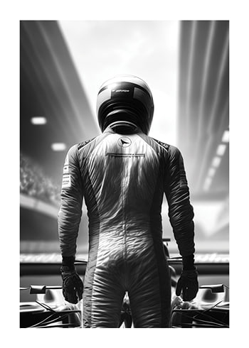 Poster F1 Race Car Driver B&W