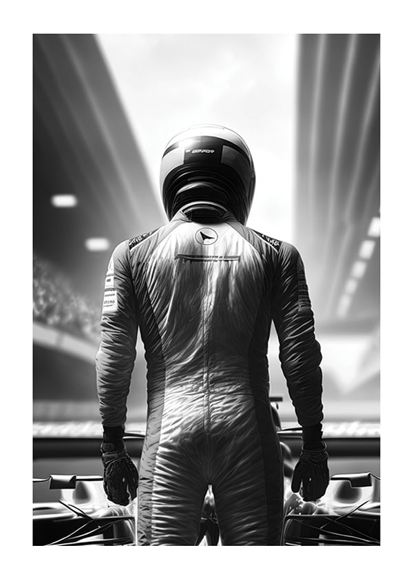 Plakāts F1 Race Car Driver B&W