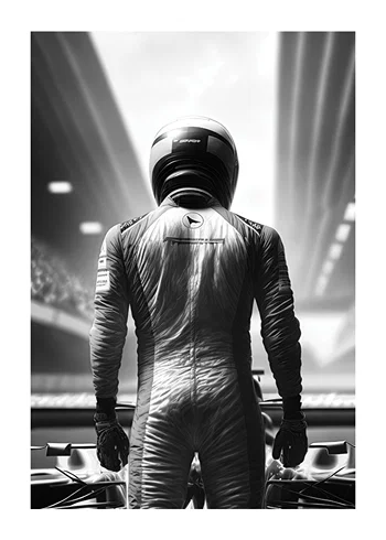 Poster F1 Race Car Driver B&W