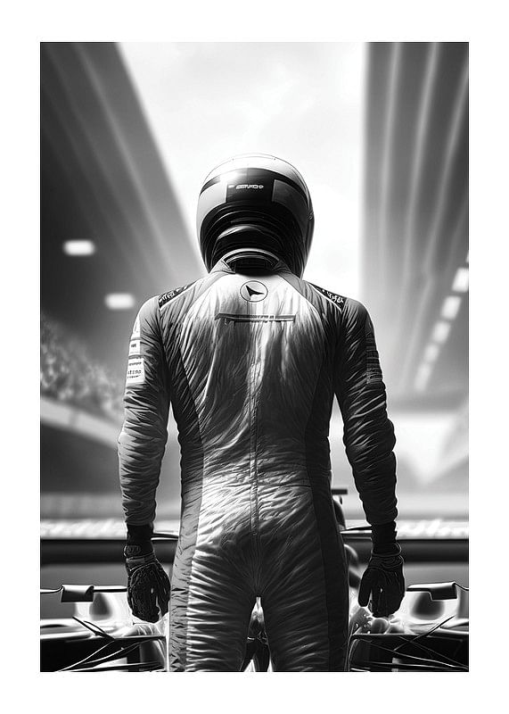 Race Car Driver B&W-12