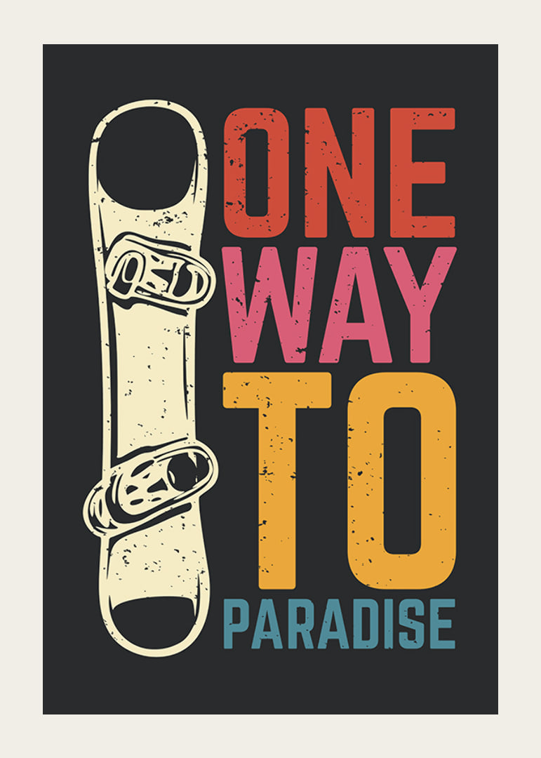 Retro illustration of snowboard and colorful text-12