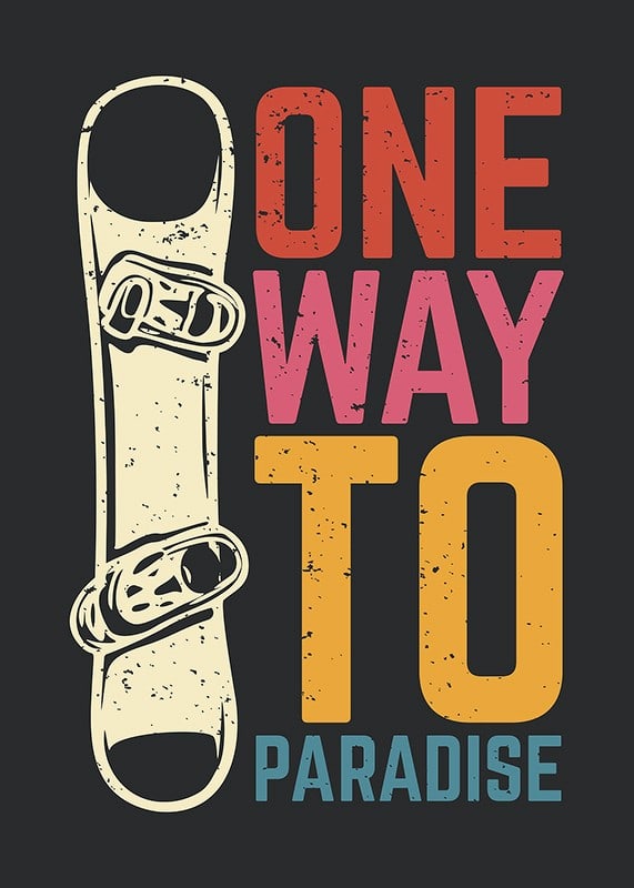 Retro illustration of snowboard and colorful text-12
