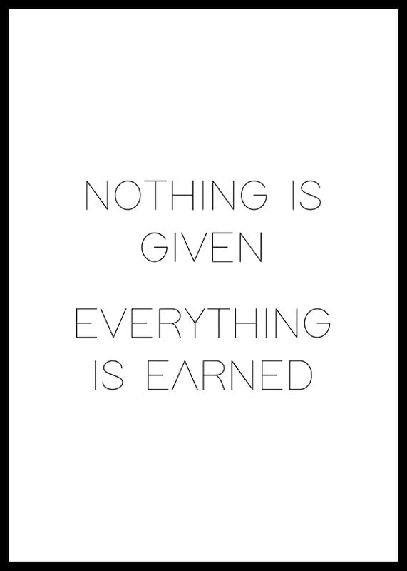 Minimalistic text with the quote Nothing is given everything is earned-12