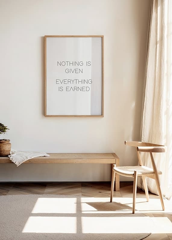 Minimalistic text with the quote Nothing is given everything is earned-12
