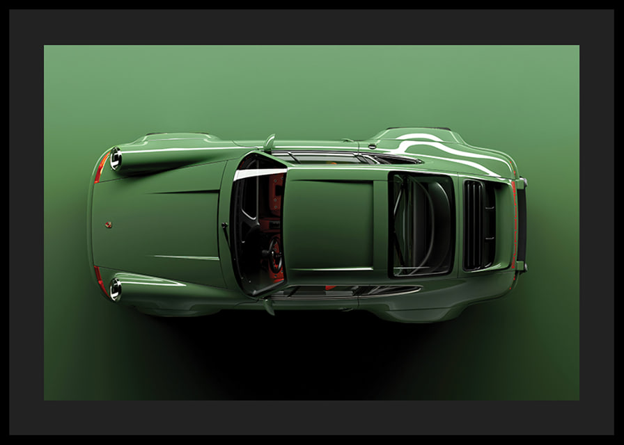 Classic Porsche 911 top view with green paint and background-12