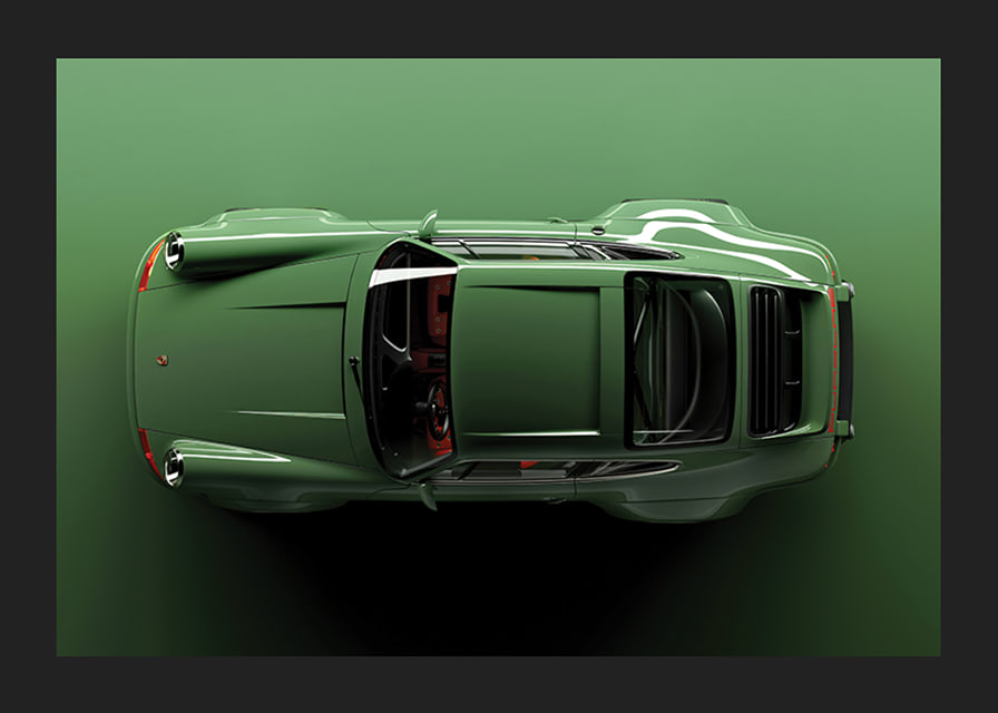 Classic Porsche 911 top view with green paint and background-12