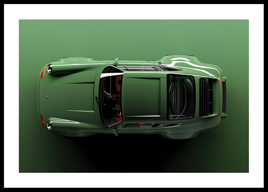 Classic Porsche 911 top view with green paint and background-12