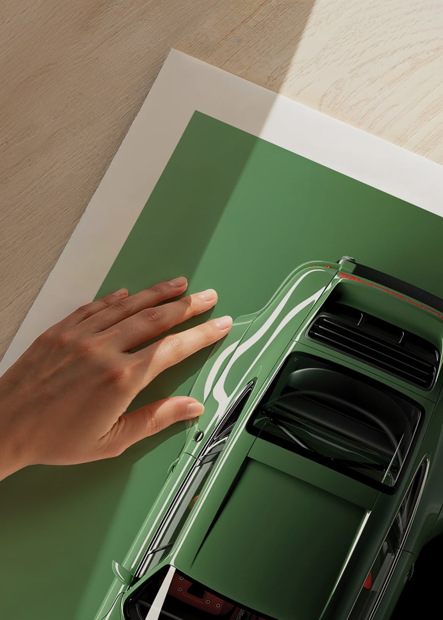 Classic Porsche 911 top view with green paint and background-12