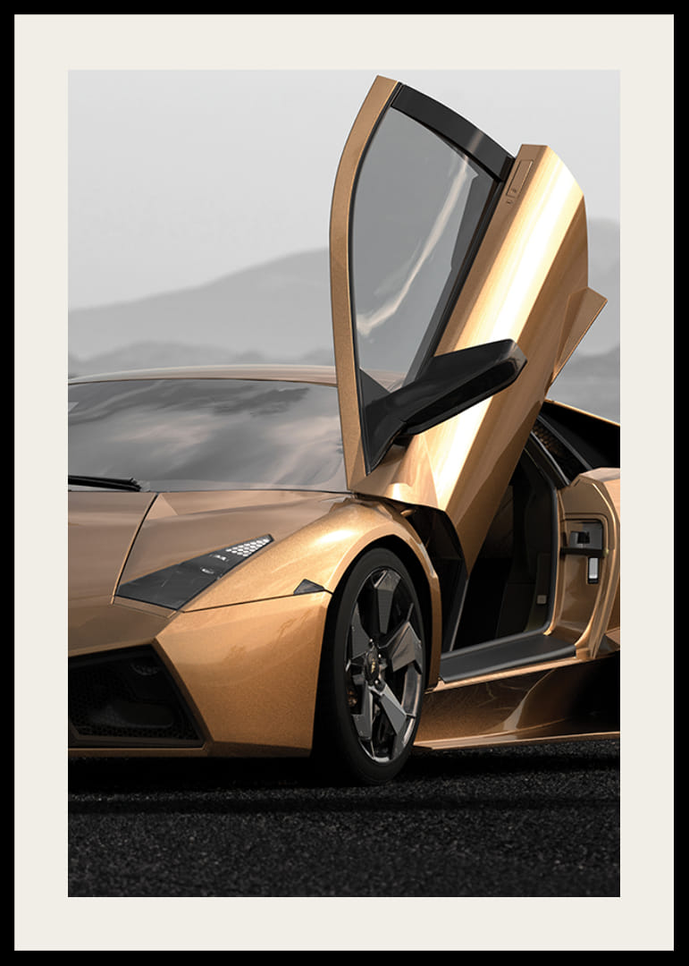 Primer plano de un Lamborghini Reventon dorado con la puerta abierta-12