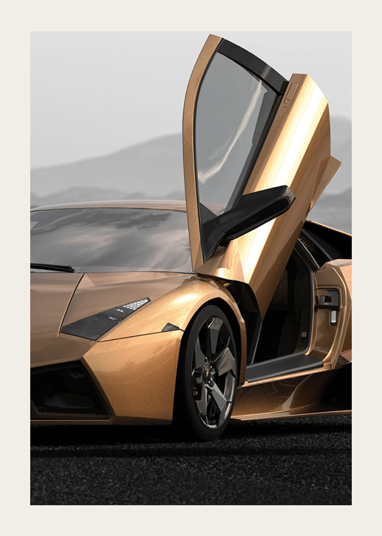 Primer plano de un Lamborghini Reventon dorado con la puerta abierta-12