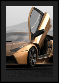 Primer plano de un Lamborghini Reventon dorado con la puerta abierta-4