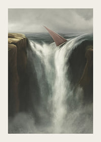 Surrealistisk illustration av segelbåt vid stort vattenfall-3